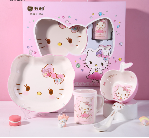 hello kitty plates and cups set with gift box