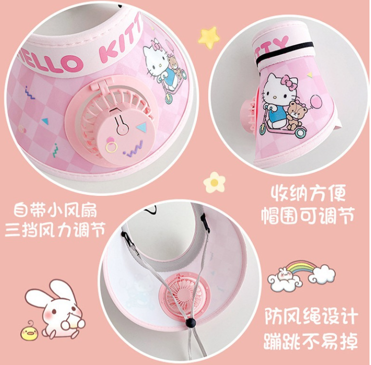 kuromi Sun Hat for Little Girls with Fan for Summer Outdoor UV Protection