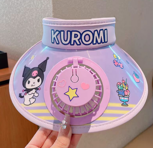 kuromi Sun Hat for Little Girls with Fan for Summer Outdoor UV Protection
